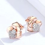 Strieborné náušnice, ruža so srdiečkom, rosegold