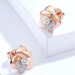 Strieborné náušnice, ruža so srdiečkom, rosegold