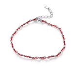 Ezüst karkötő zsinórral, piros