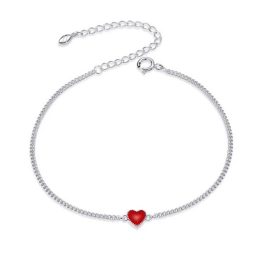 Ezüst karkötő piros szívvel
