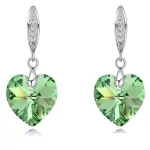 Náušnice s príveskom srdca, Peridot zelené, zdobené krištáľmi Swarovski