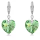 Náušnice s príveskom srdca, Peridot zelené, zdobené krištáľmi Swarovski