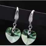 Náušnice s príveskom srdca, Peridot zelené, zdobené krištáľmi Swarovski