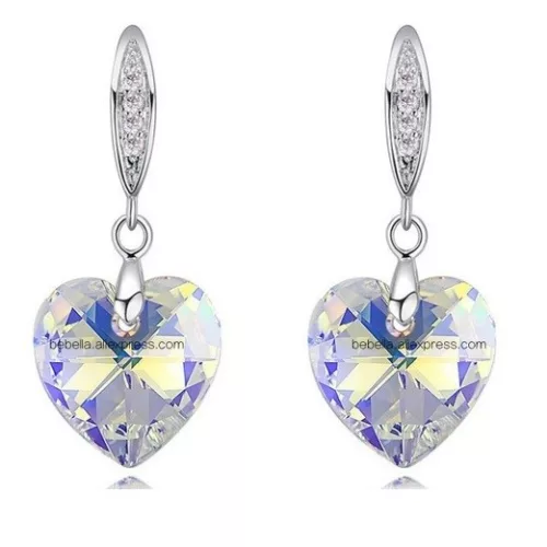 Srdcový príveskový náušnice, Crystal AB, dekorované Swarovski kryštálmi