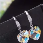 Srdcový príveskový náušnice, Crystal AB, dekorované Swarovski kryštálmi