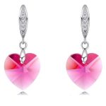 Náušnice s príveskom srdiečko, ružové, zdobené kryštálmi Swarovski