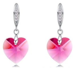   Náušnice s príveskom srdiečko, ružové, zdobené kryštálmi Swarovski