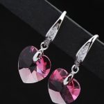 Náušnice s príveskom srdiečko, ružové, zdobené kryštálmi Swarovski