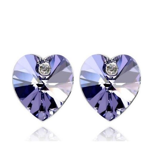 Srdiečkové náušnice, tanzanit, zdobené kryštálmi Swarovski