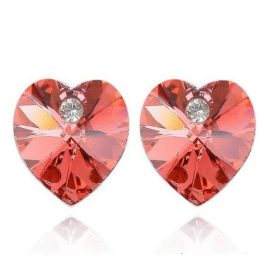   Srdiečkové náušnice, Padparadscha, zdobené kryštálmi Swarovski