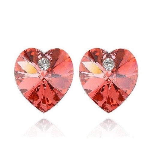 Srdiečkové náušnice, Padparadscha, zdobené kryštálmi Swarovski