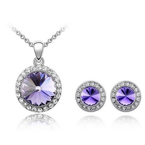 Súprava okrúhlych kamienkových šperkov, Tanzanit, zdobená kryštálmi Swarovski