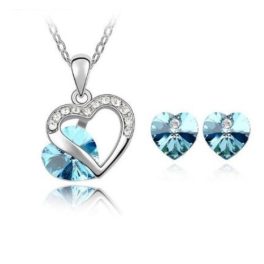   Súprava šperkov srdiečka, Aquamarine, zdobená kryštálmi Swarovski