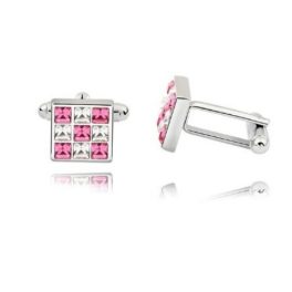   Manžetové gombíky, mriežkové, s kryštálom Swarovski, krištáľovo-ružové