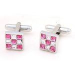 Manžetové gombíky, mriežkové, s kryštálom Swarovski, krištáľovo-ružové