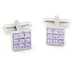 Manžetové gombíky, mriežkové, s kryštálom Swarovski, fialové