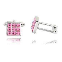   Manžetové gombíky, mriežkové, s kryštálom Swarovski, ružové