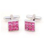 Manžetové gombíky, mriežkové, s kryštálom Swarovski, ružové