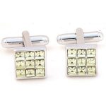 Manžetové gombíky, mriežkové, s kryštálom Swarovski, žlté