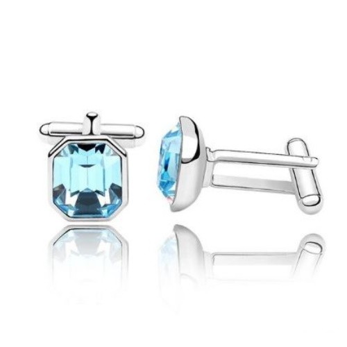 Manžetové gombíky, osemhranné, s kryštálom Swarovski, akvamarín