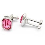 Manžetové gombíky, osemhranné, s kryštálom Swarovski, ružové