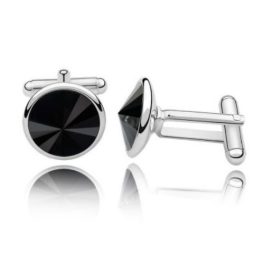   Manžetové gombíky, okrúhle, s kryštálom Swarovski, čierne