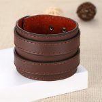 Široký punkový náramok, kožený, hnedý, s dvojitou prackou