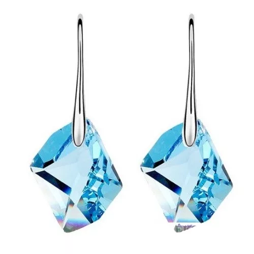 Rombusové náušnice, Aquamarine, zdobené Swarovski krištáľom