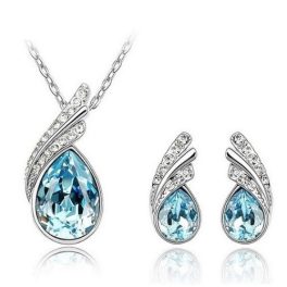   Súprava šperkov v tvare kvapky, Aquamarine, zdobená kryštálmi Swarovski