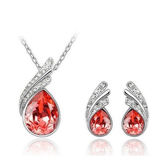 Súprava šperkov v tvare kvapky, Padparadscha, zdobená kryštálmi Swarovski