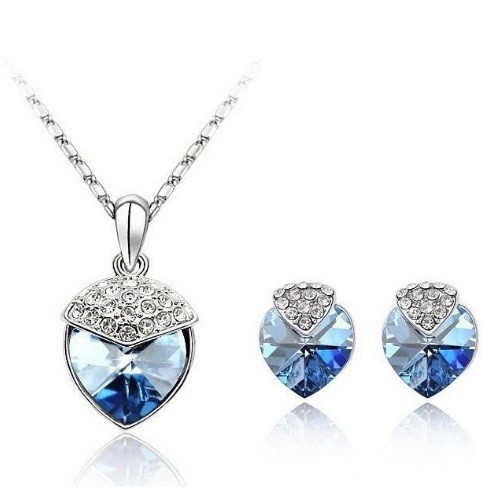 Súprava šperkov v tvare srdca, Clear Sapphire, zdobená kryštálmi Swarovski