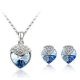 Súprava šperkov v tvare srdca, Clear Sapphire, zdobená kryštálmi Swarovski