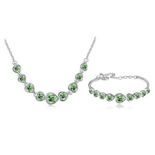 Súprava šperkov v tvare srdca, Peridot zelená, zdobená kryštálmi Swarovski