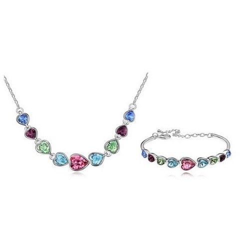 Súprava šperkov v tvare srdca, Multicolor, zdobená kryštálmi Swarovski