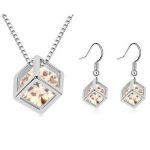 Súprava náušníc a náhrdelníka v tvare kocky, zlatá