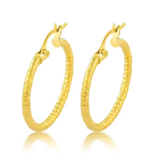 Kruhové náušnice s rytím zo 14 kt zlata