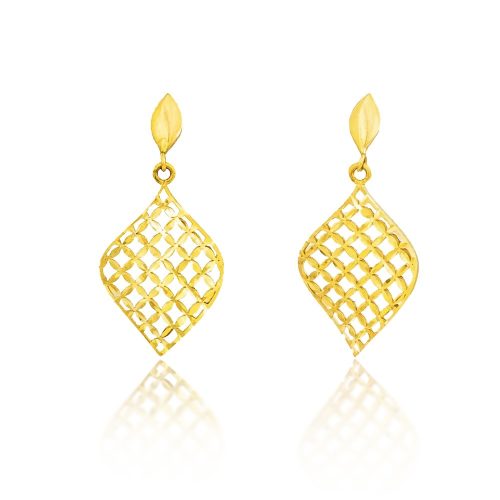 Visiace náušnice zo 14k zlata, zahnutý kosoštvorec