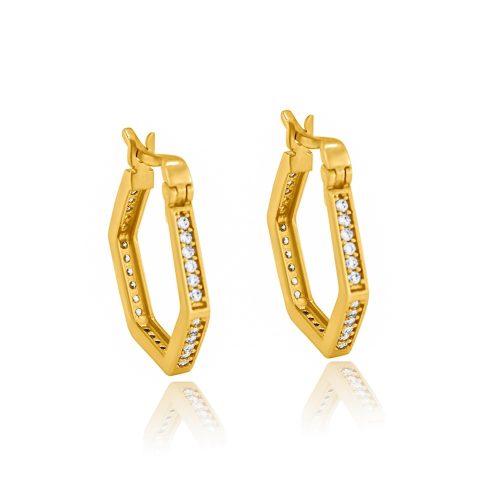 Náušnice zo 14k zlata, šesťhranné, zdobené kryštálmi