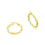 Náušnice zo 14k zlata, obruč, točené, trikolóra, 26 mm