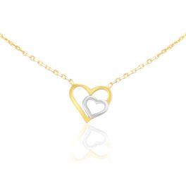   Náhrdelník zo 14k zlata, dvojfarebný, srdce v srdci s príveskom