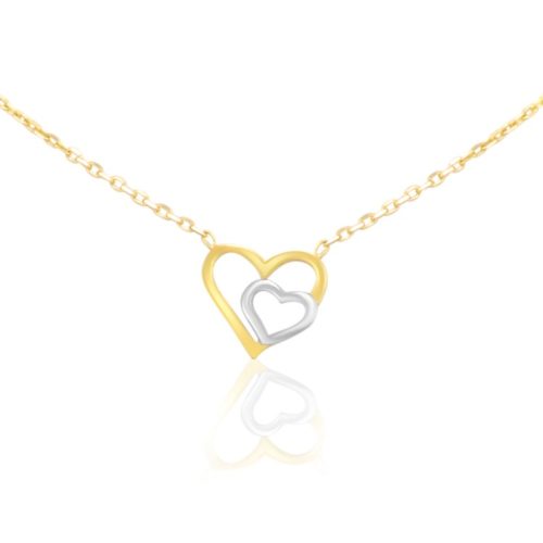Náhrdelník zo 14k zlata, dvojfarebný, srdce v srdci s príveskom