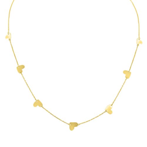 Náhrdelník zo 14k zlata so 7 príveskami srdiečok