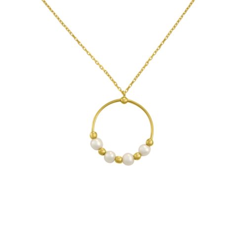 Náhrdelník zo 14k zlata s príveskom v tvare obrúčky a perlovým zdobením