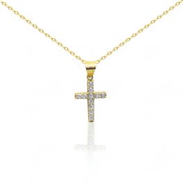 Prívesok krížik zo 14k zlata zdobený kryštálmi
