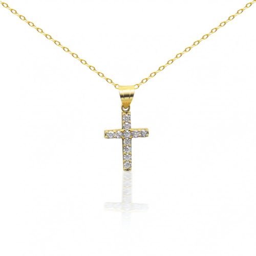 Prívesok krížik zo 14k zlata zdobený kryštálmi