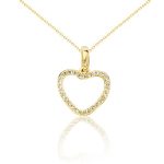 Prívesok zo 14k zlata, v tvare srdca, zdobený kryštálmi