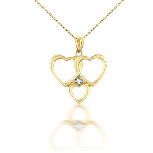 Prívesok zo 14k zlata, tri srdiečka, s krištáľom