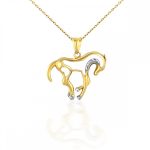 Prívesok zo 14k zlata, koník, s kryštálmi