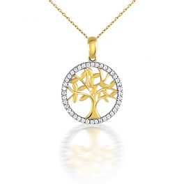 Prívesok zo 14k zlata, strom života, s kryštálmi