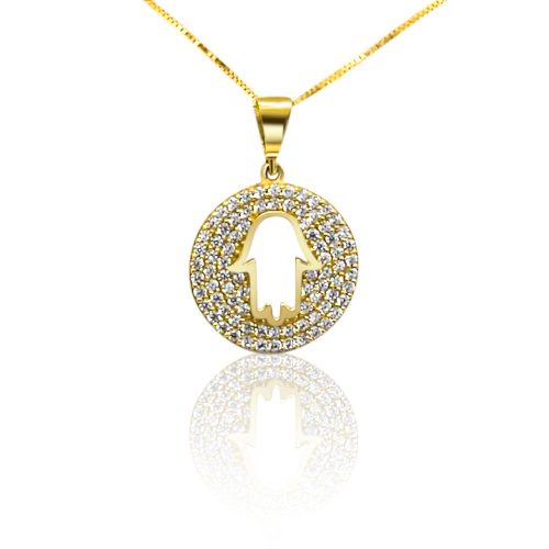 Prívesok zo 14k zlata, ruka Fatimy s kryštálmi